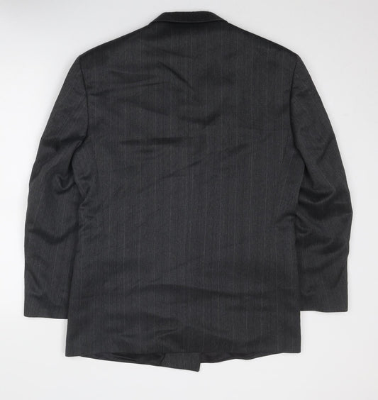James Barry Mens Grey Striped Polyester Jacket Blazer Size 40 Regular
