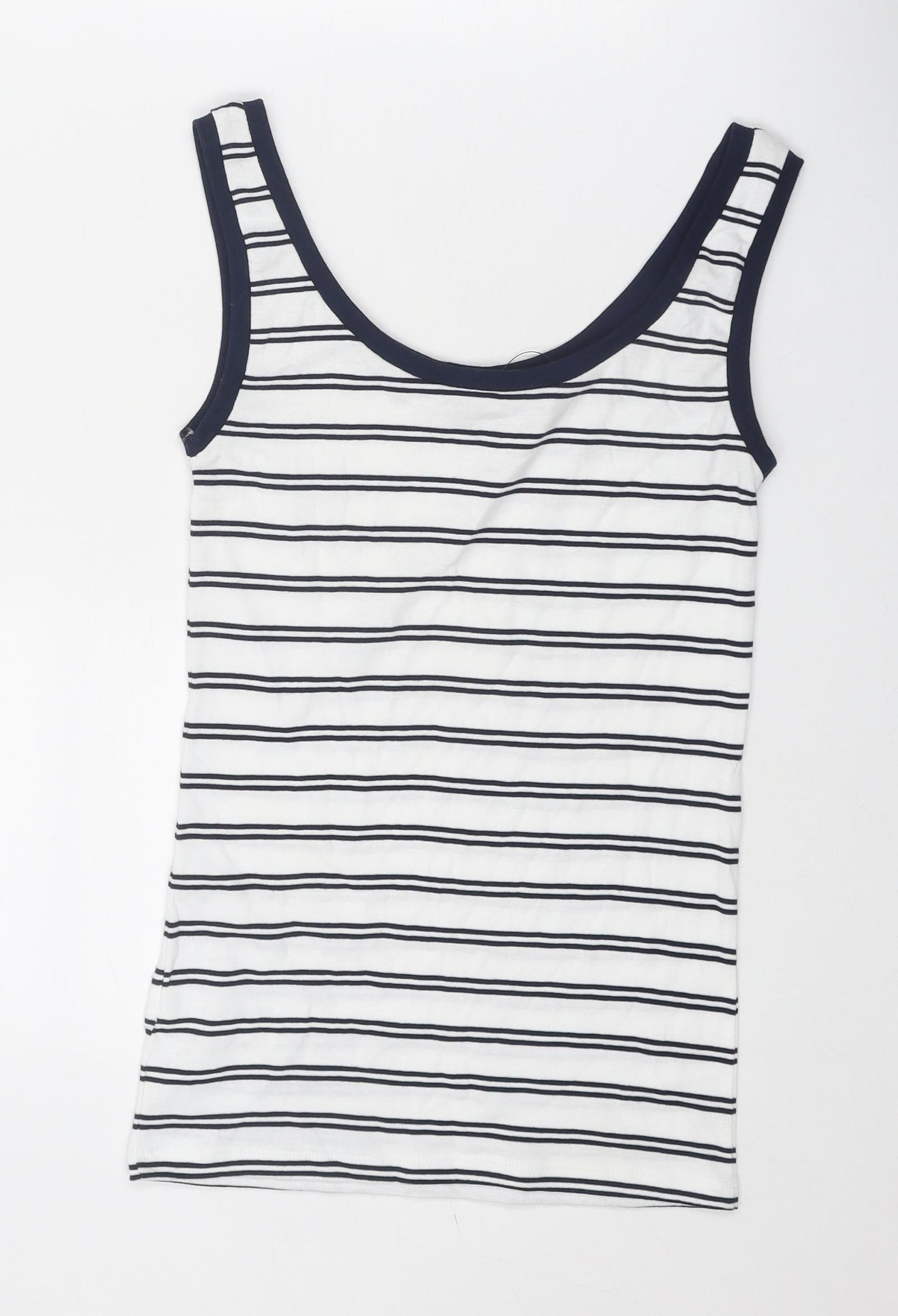 Marks and Spencer Womens White Striped Cotton Basic Tank Size 6 Round Neck