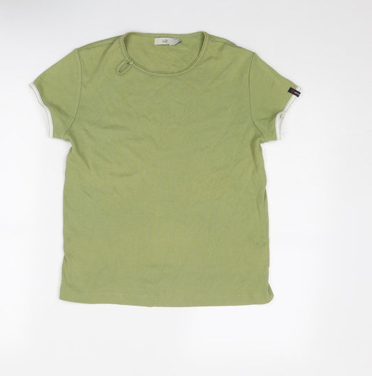 U2 Womens Green Cotton Basic T-Shirt Size L Round Neck