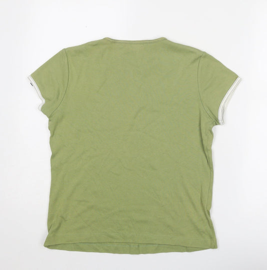 U2 Womens Green Cotton Basic T-Shirt Size L Round Neck
