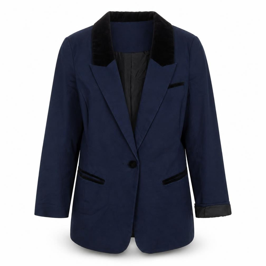 Front view of Silence + Noise women’s blue cotton jacket suit jacket, size M