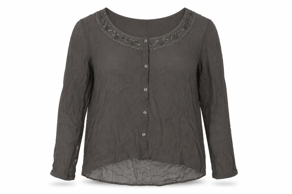 Cote Femme Womens Brown Polyester Basic Button-Up Size 20 Round Neck