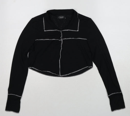 Cider Womens Black Polyester Cropped Blouse Size M Collared - Contrast Stitching