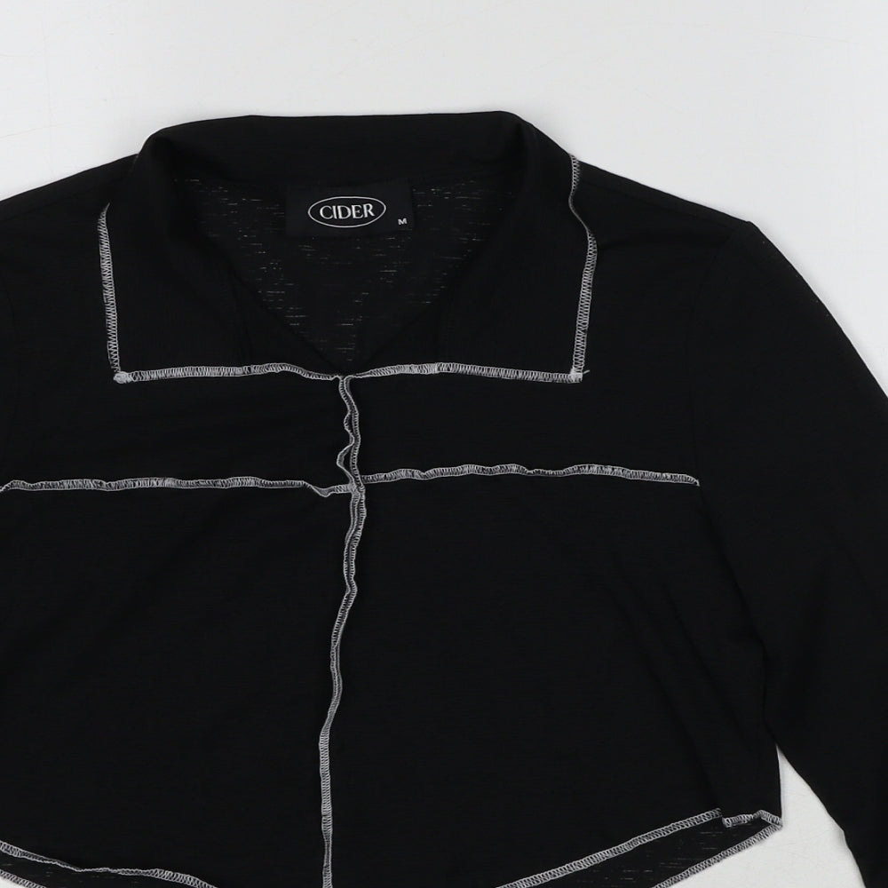 Cider Womens Black Polyester Cropped Blouse Size M Collared - Contrast Stitching