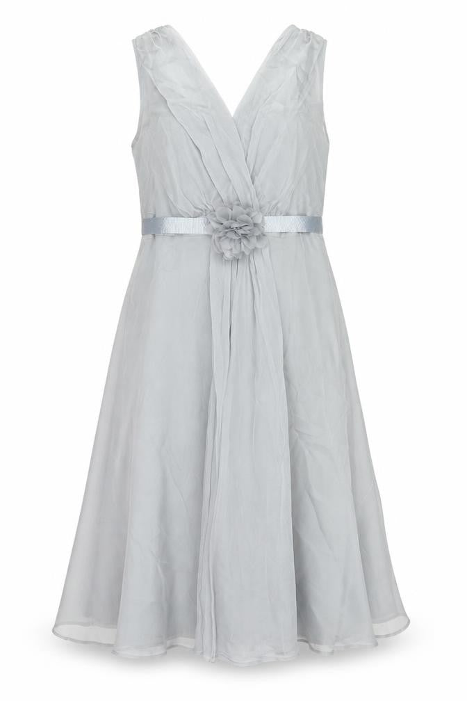 Debut Womens Grey Polyester Fit & Flare Size 12 V-Neck Zip - Flower Detail