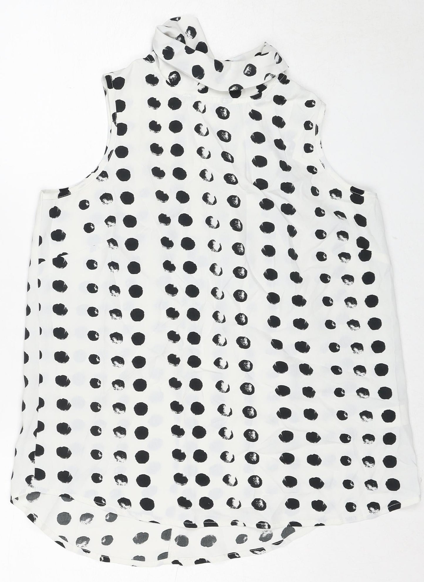 NEXT Womens White Polka Dot Polyester Basic Tank Size 10 Collared