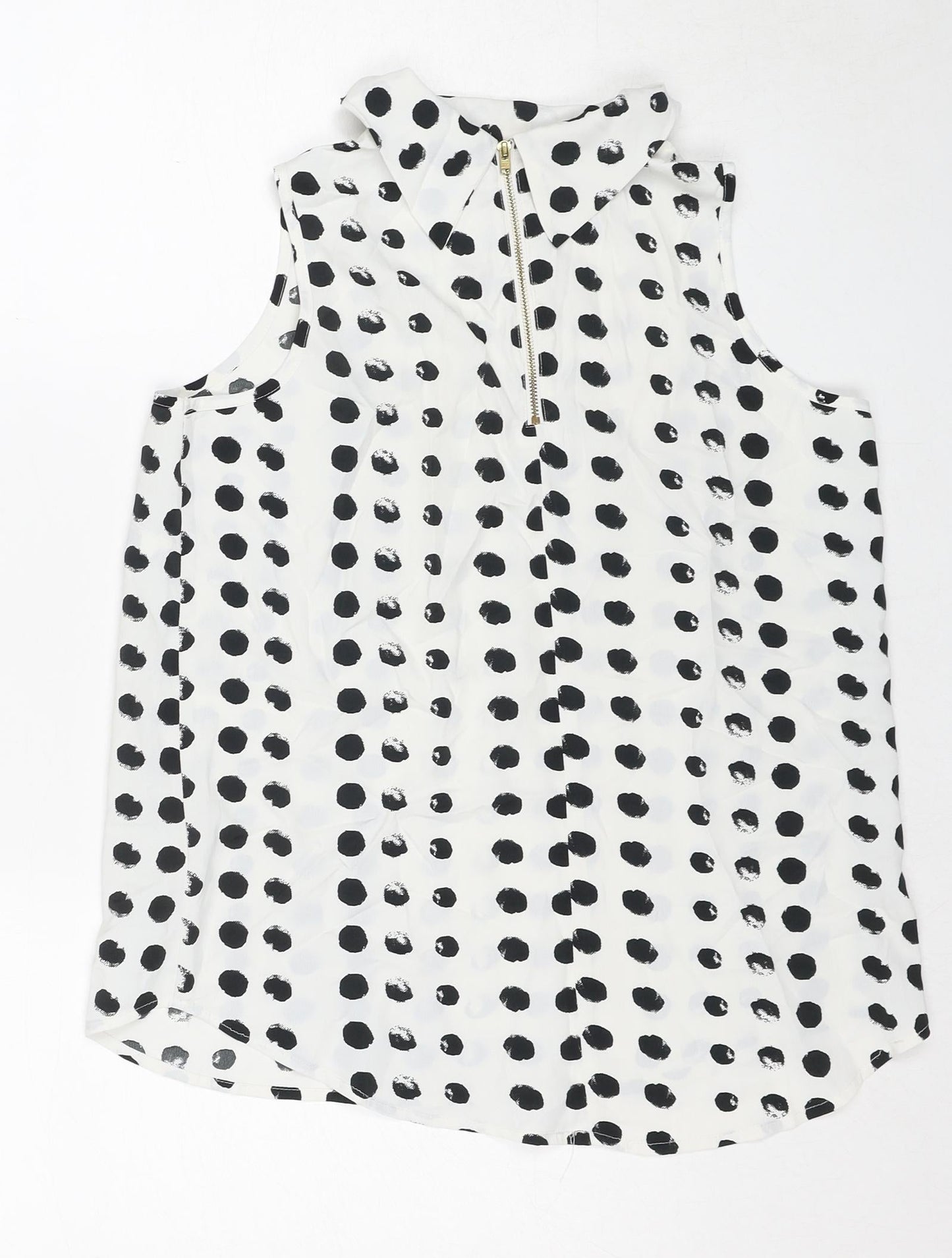 NEXT Womens White Polka Dot Polyester Basic Tank Size 10 Collared