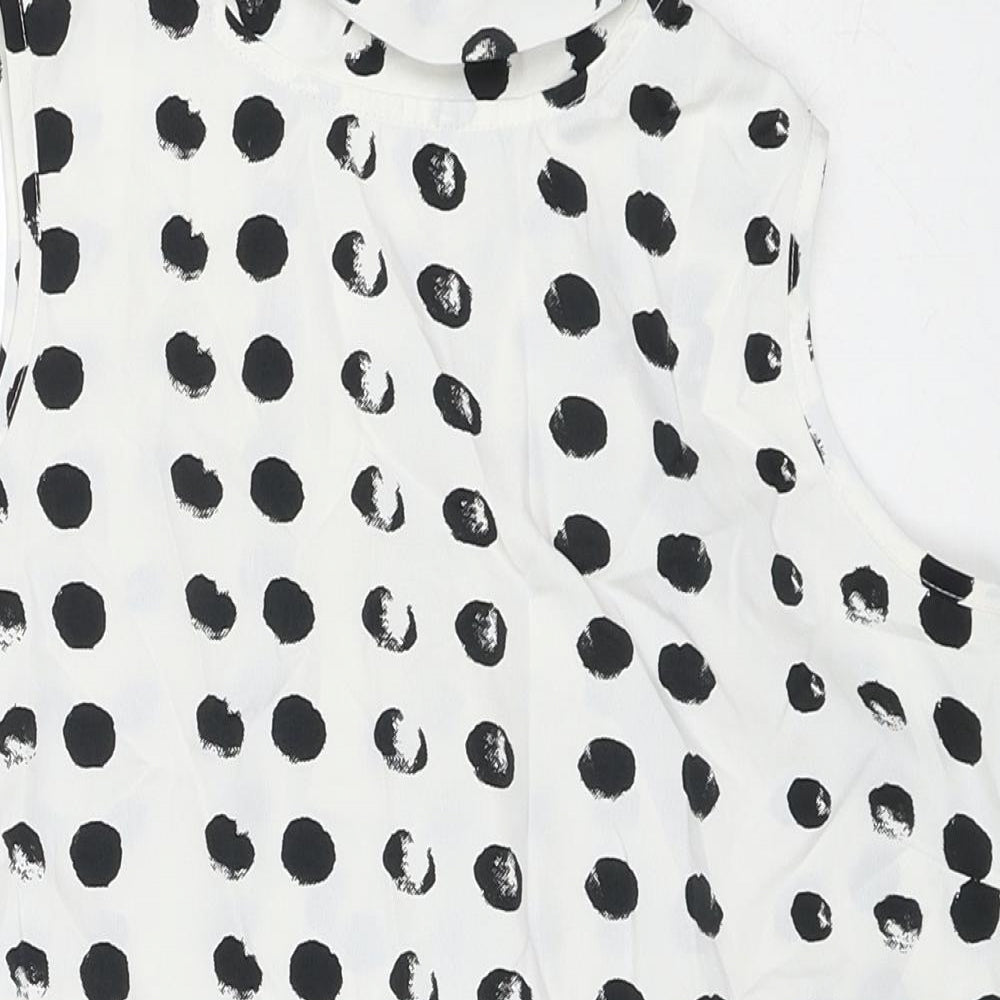 NEXT Womens White Polka Dot Polyester Basic Tank Size 10 Collared