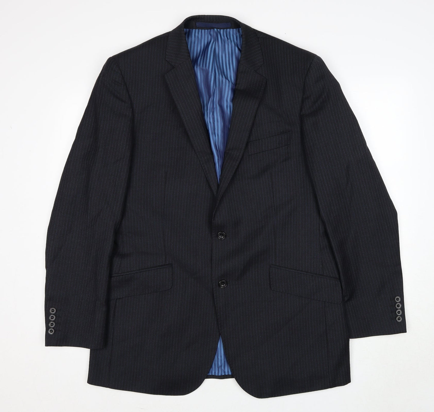 Marks and Spencer Mens Grey Striped Wool Jacket Suit Jacket Size 42 Regular