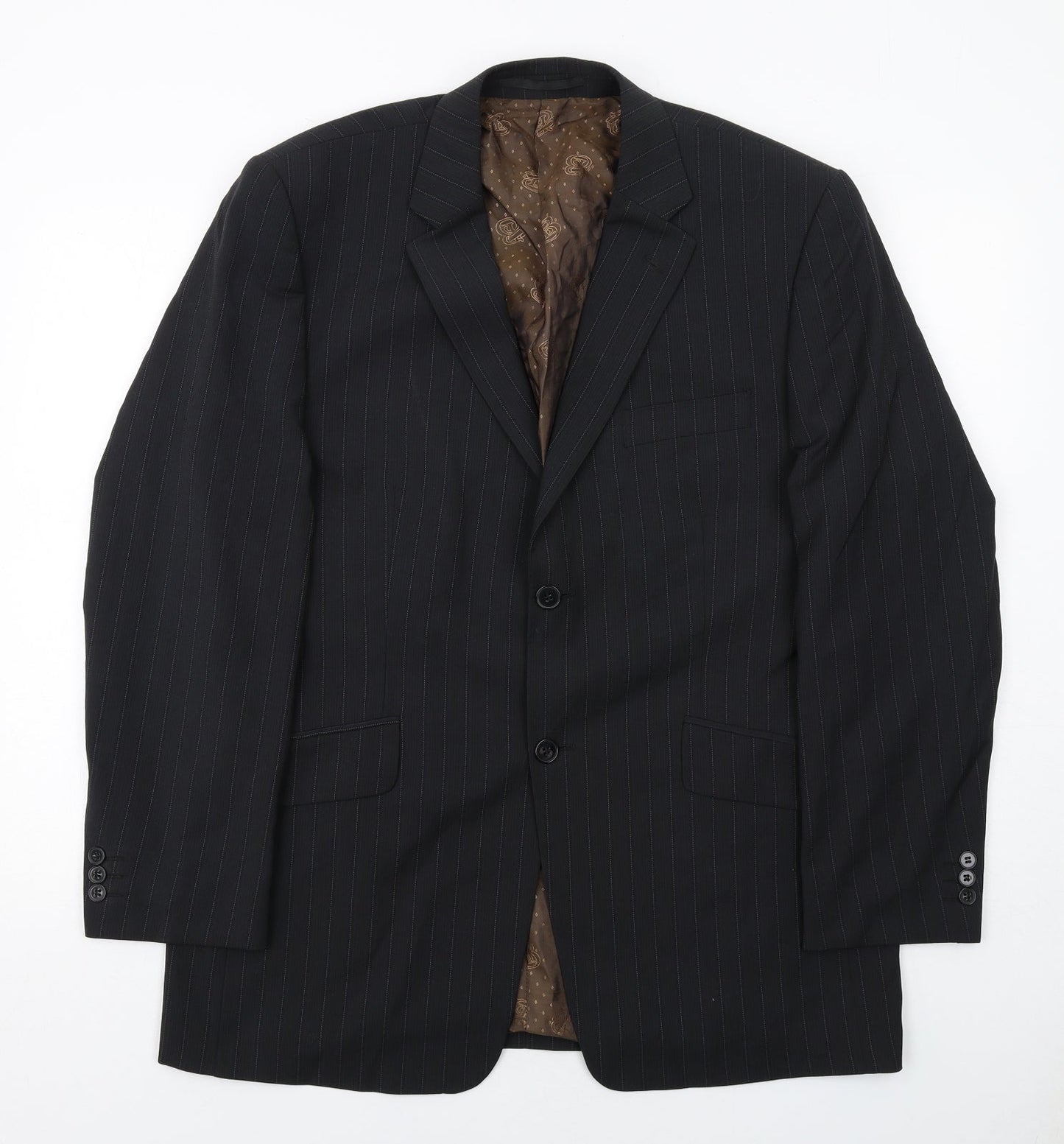 Burton Mens Black Striped Polyester Jacket Suit Jacket Size 42 Regular