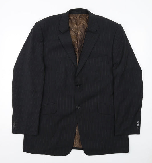 Burton Mens Black Striped Polyester Jacket Suit Jacket Size 42 Regular
