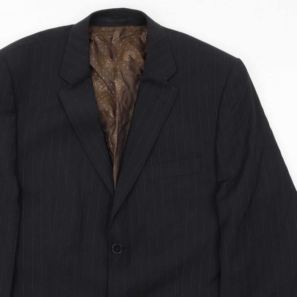 Burton Mens Black Striped Polyester Jacket Suit Jacket Size 42 Regular