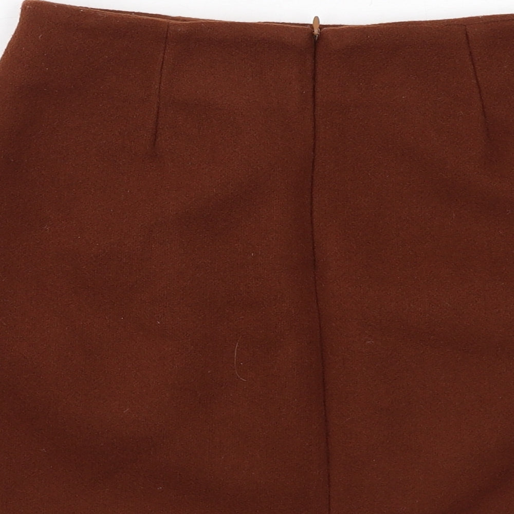 Elpaine Womens Brown Polyester A-Line Skirt Size S Zip