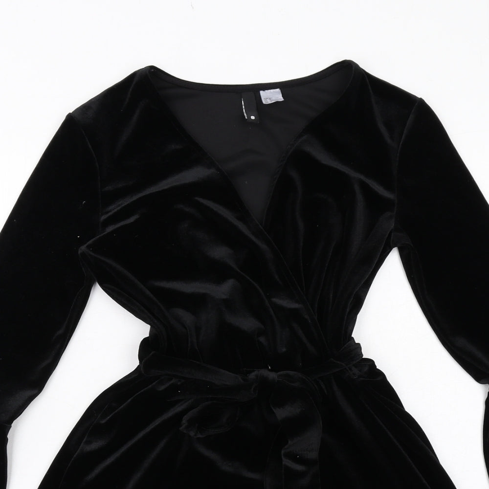 H&M Womens Black Polyester A-Line Size 8 V-Neck Pullover