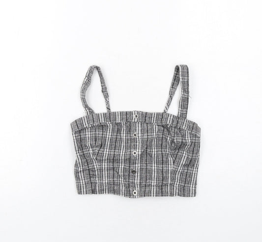 Hollister Womens Grey Geometric Cotton Cropped Tank Size S Square Neck