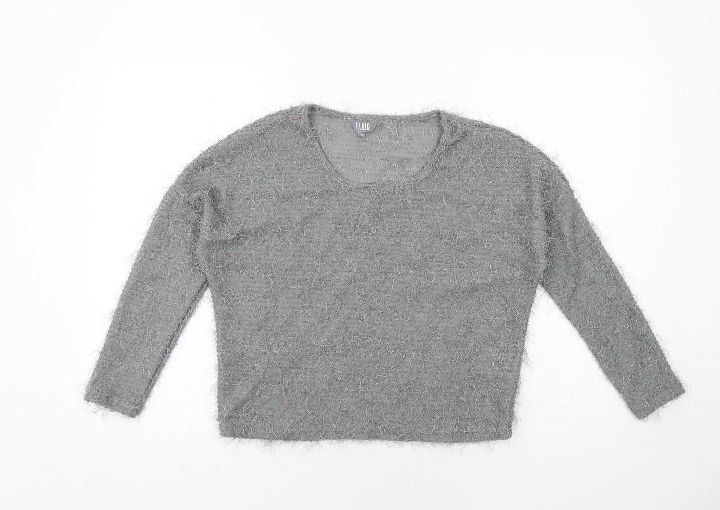 Fluid Womens Grey Round Neck Polyester Pullover Jumper Size XS