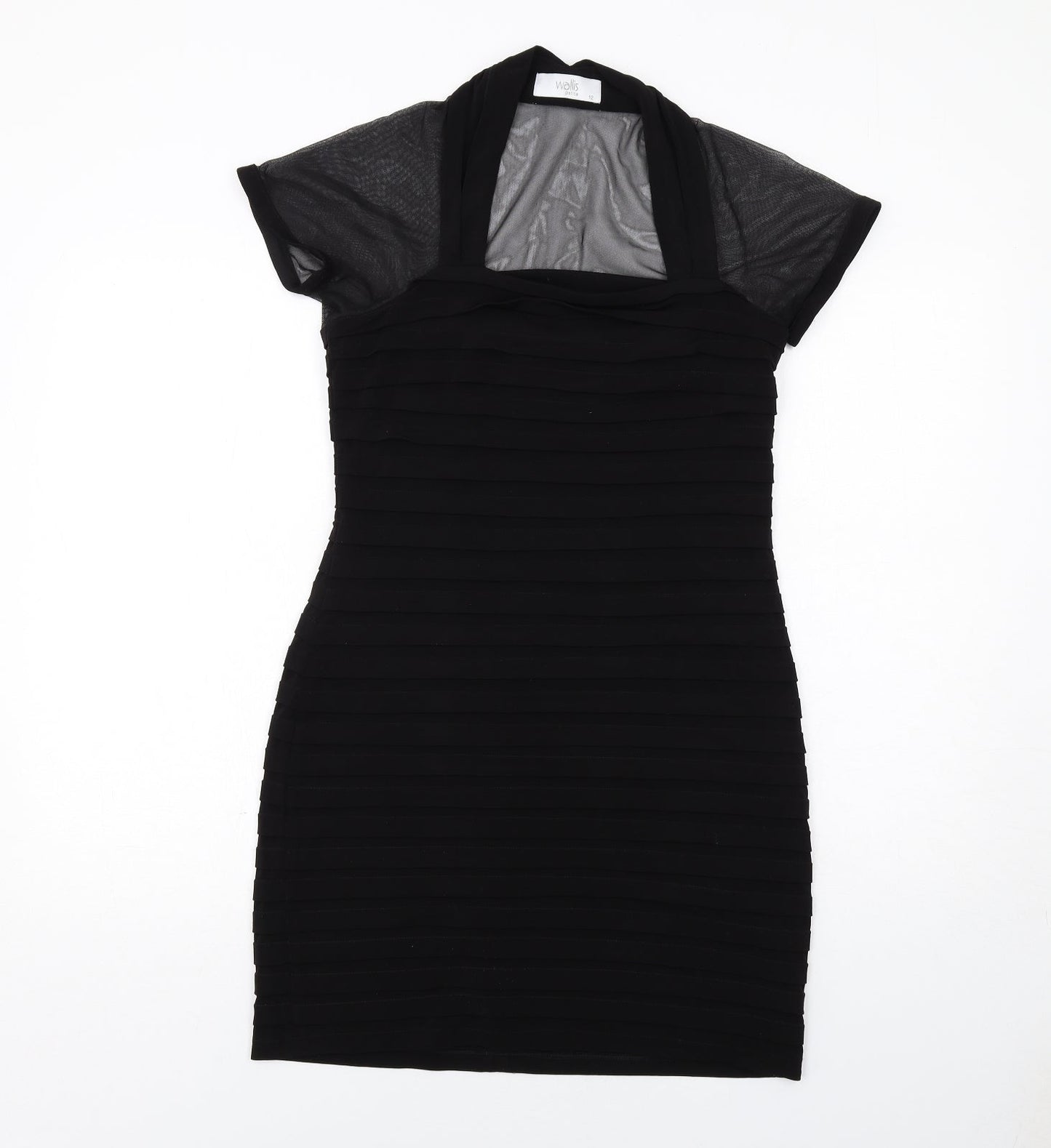 Wallis Womens Black Polyester Bodycon Size 12 Square Neck Zip