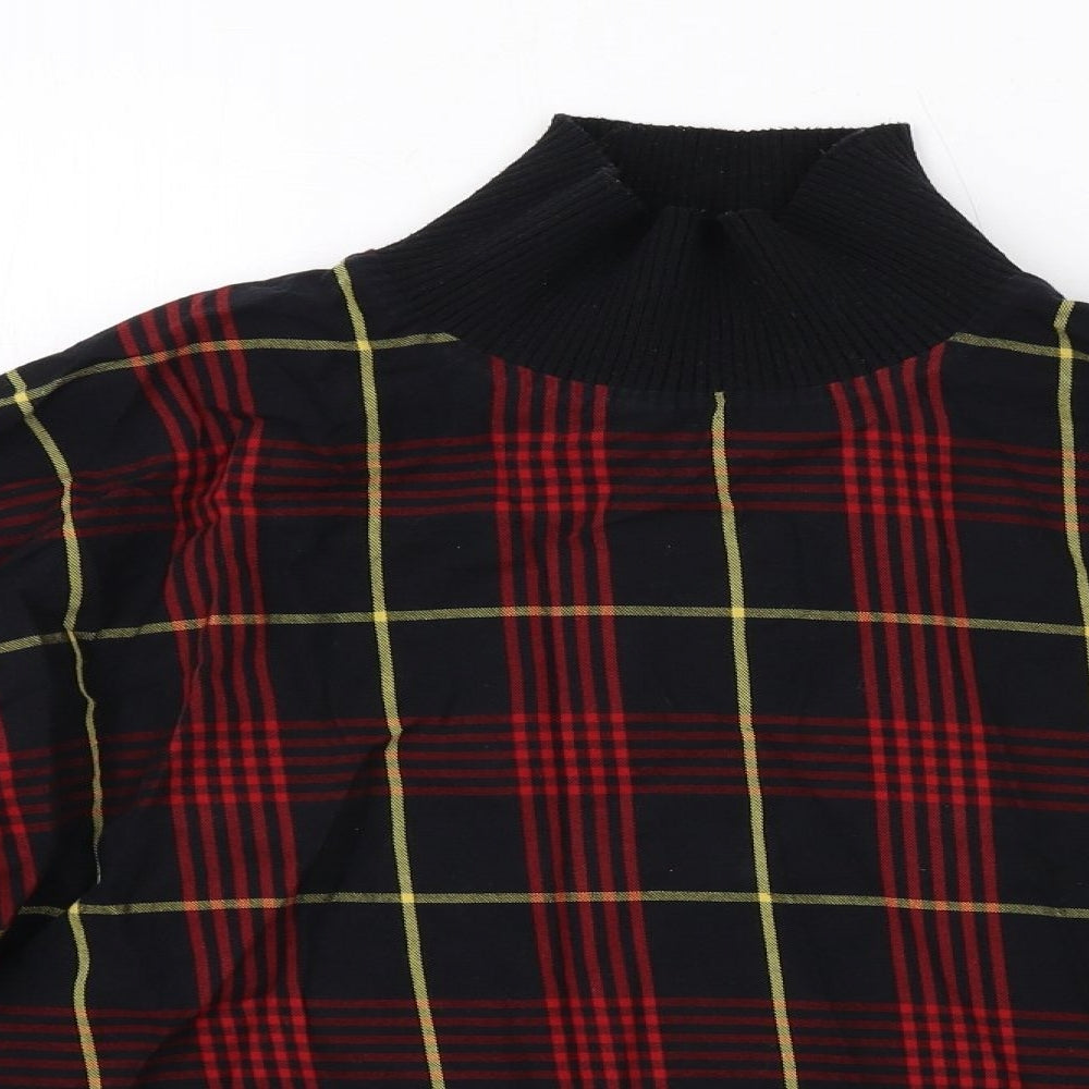 Zara Womens Black Geometric Cotton Basic Blouse Size S Mock Neck
