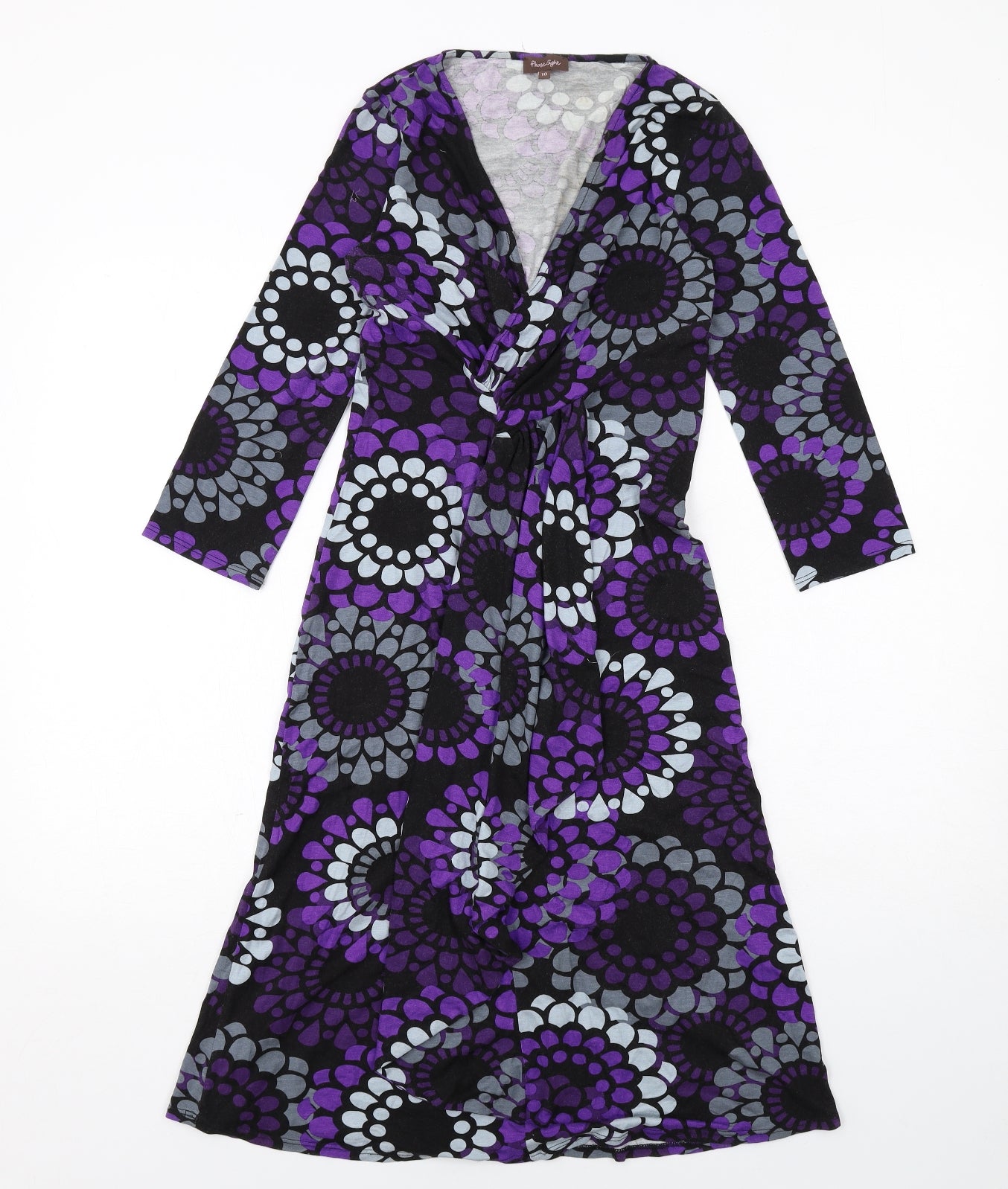 Phase Eight Womens Purple Geometric Viscose A-Line Size 10 V-Neck Pullover
