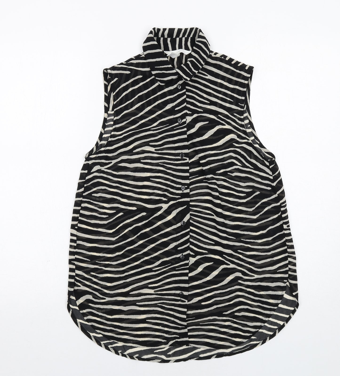 H&M Womens Black Animal Print Polyester Basic Tank Size 6 Collared - Zebra Print