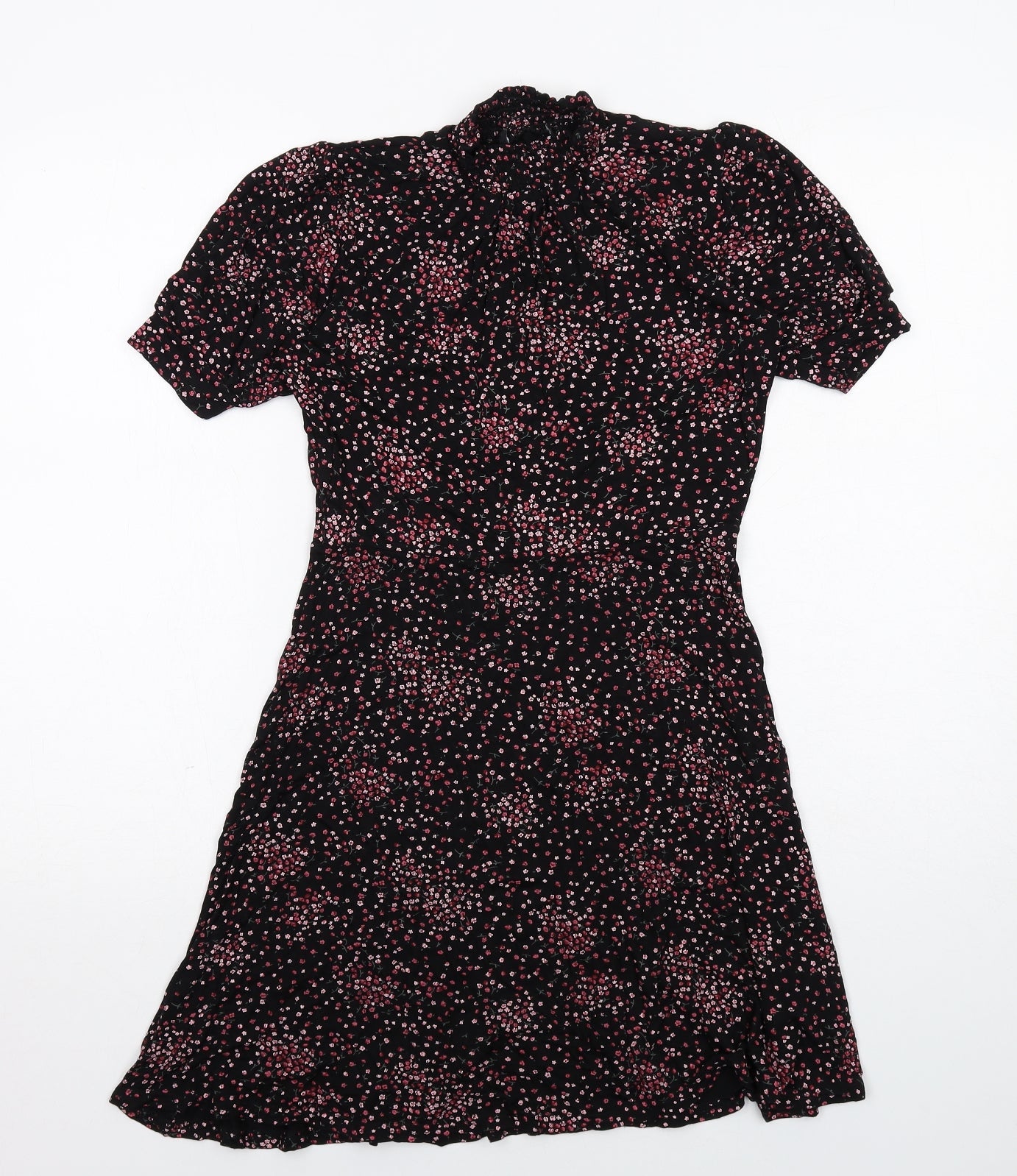New Look Womens Black Floral Viscose A-Line Size 8 Mock Neck Pullover