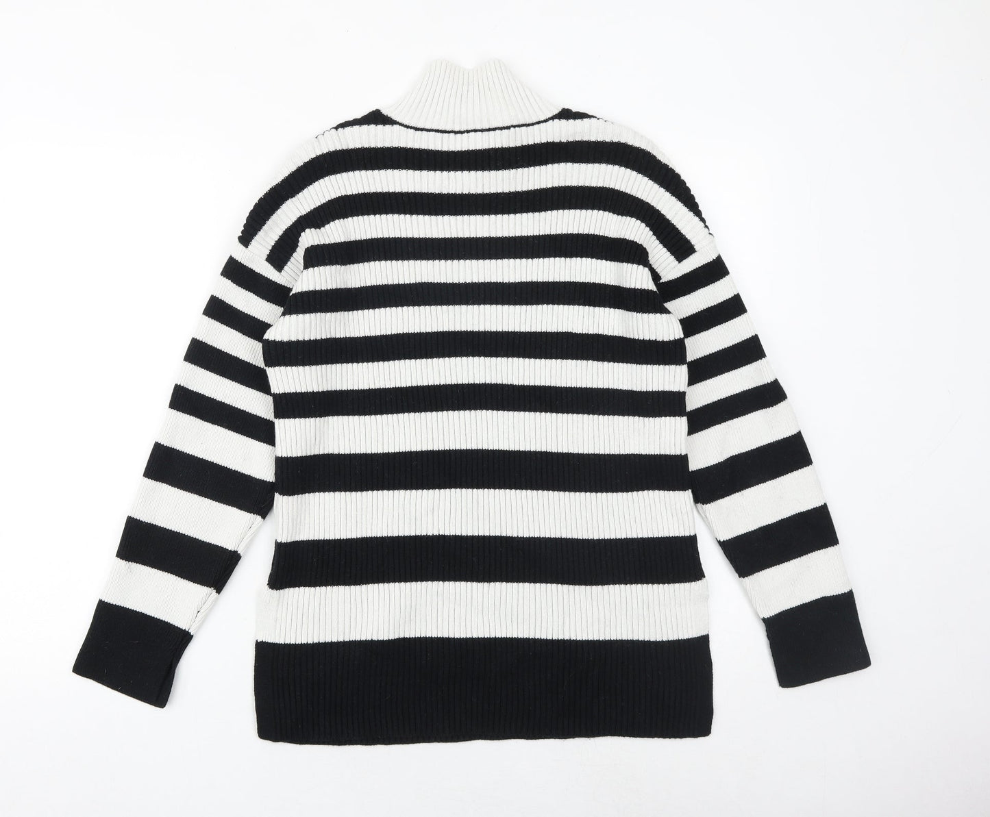 Marks and Spencer Womens Black Mock Neck Striped Cotton Pullover Jumper Size M