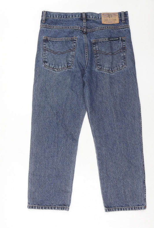 Aztec Womens Blue Cotton Straight Jeans Size 34 in L27 in Regular Zip