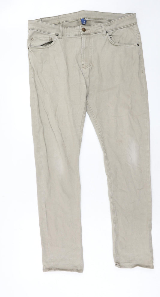 H&M Mens Beige Cotton Straight Jeans Size 36 in Regular Zip