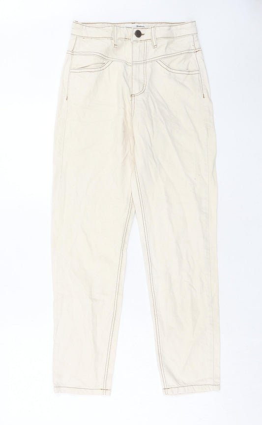 Stradivarius Womens Beige Cotton Straight Jeans Size 8 Regular Zip