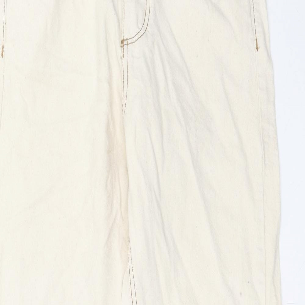 Stradivarius Womens Beige Cotton Straight Jeans Size 8 Regular Zip