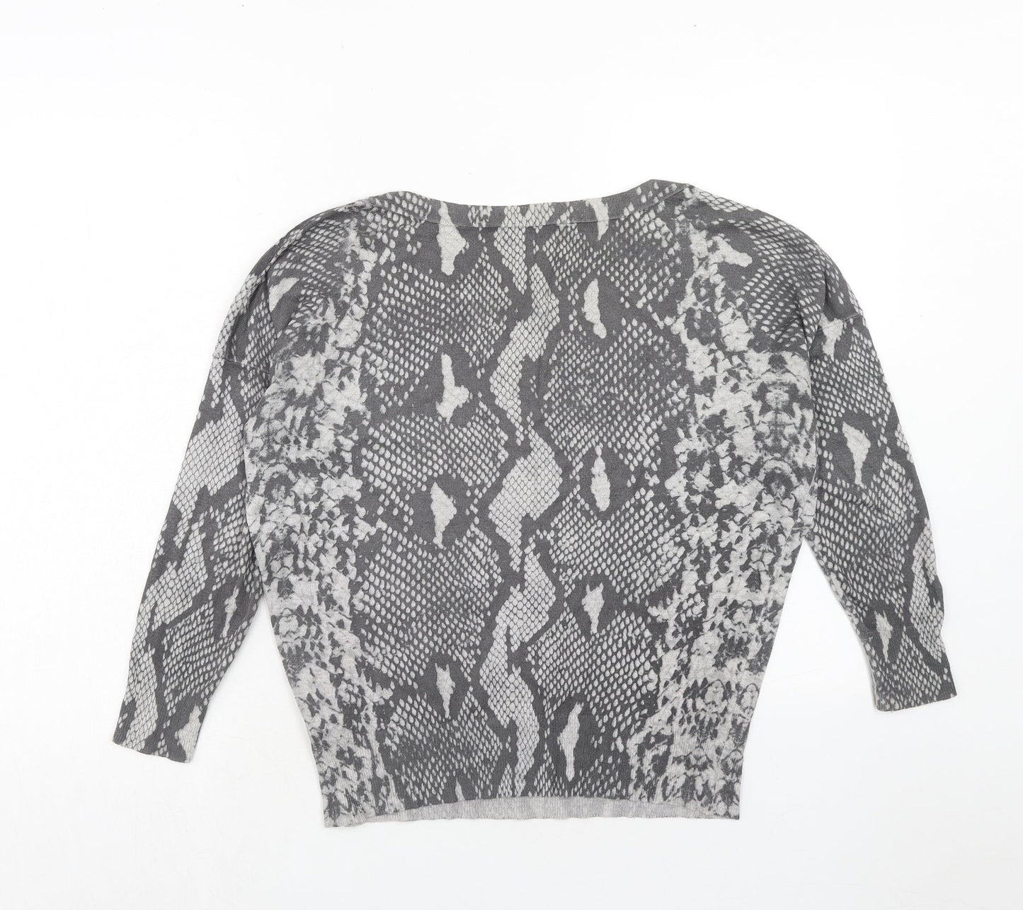 Marks and Spencer Womens Grey Round Neck Animal Print Viscose Pullover Jumper Size 10 - Snakeskin Pattern