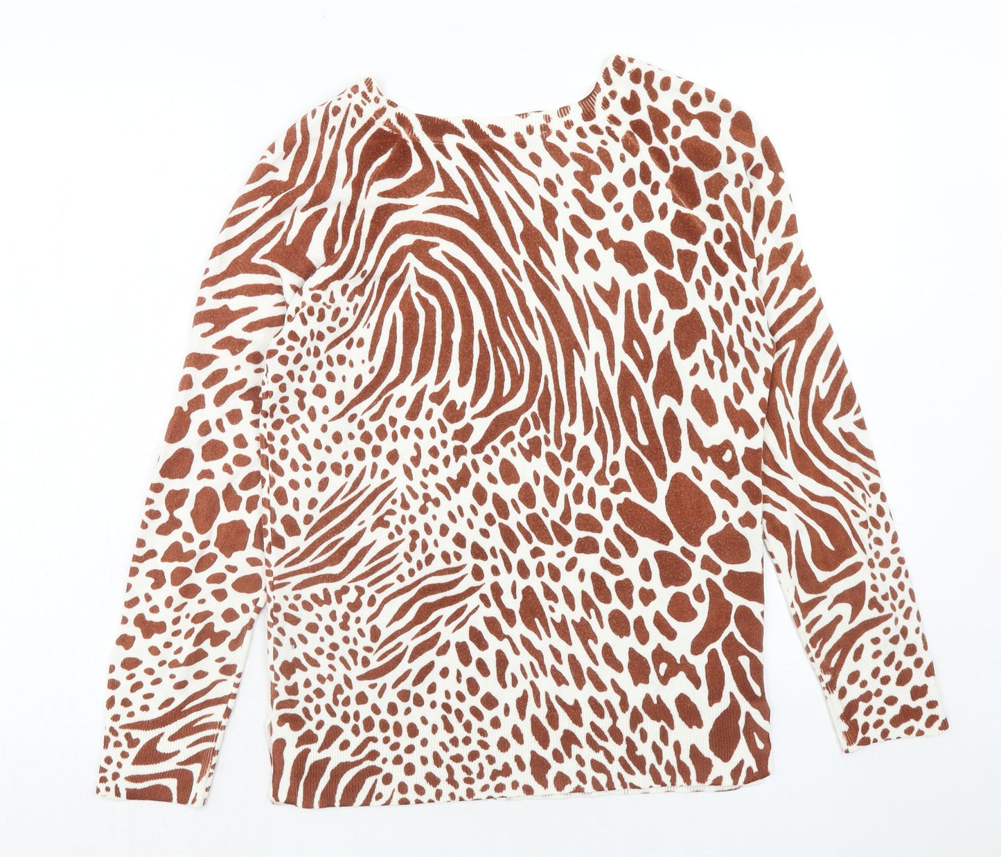 NEXT Womens Brown Round Neck Animal Print Acrylic Pullover Jumper Size 10 - Tiger Print