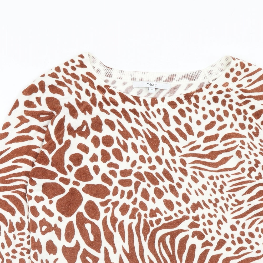 NEXT Womens Brown Round Neck Animal Print Acrylic Pullover Jumper Size 10 - Tiger Print