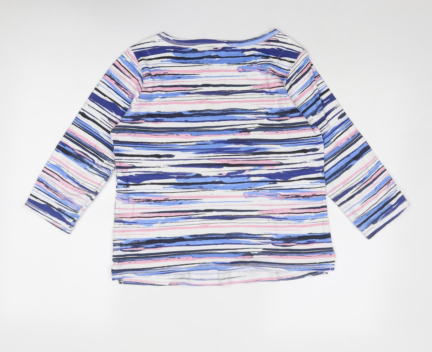 Arista Womens Blue Geometric Cotton Basic Blouse Size 10 Round Neck - Size 10-12