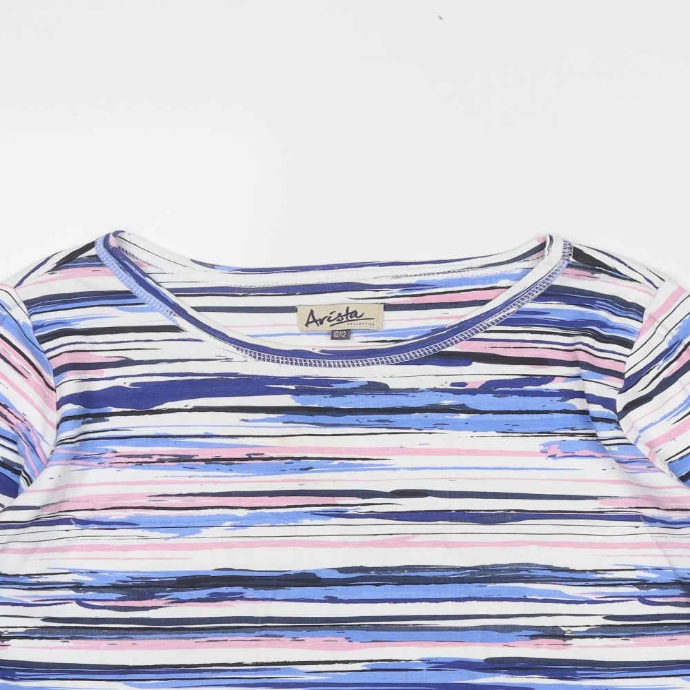 Arista Womens Blue Geometric Cotton Basic Blouse Size 10 Round Neck - Size 10-12