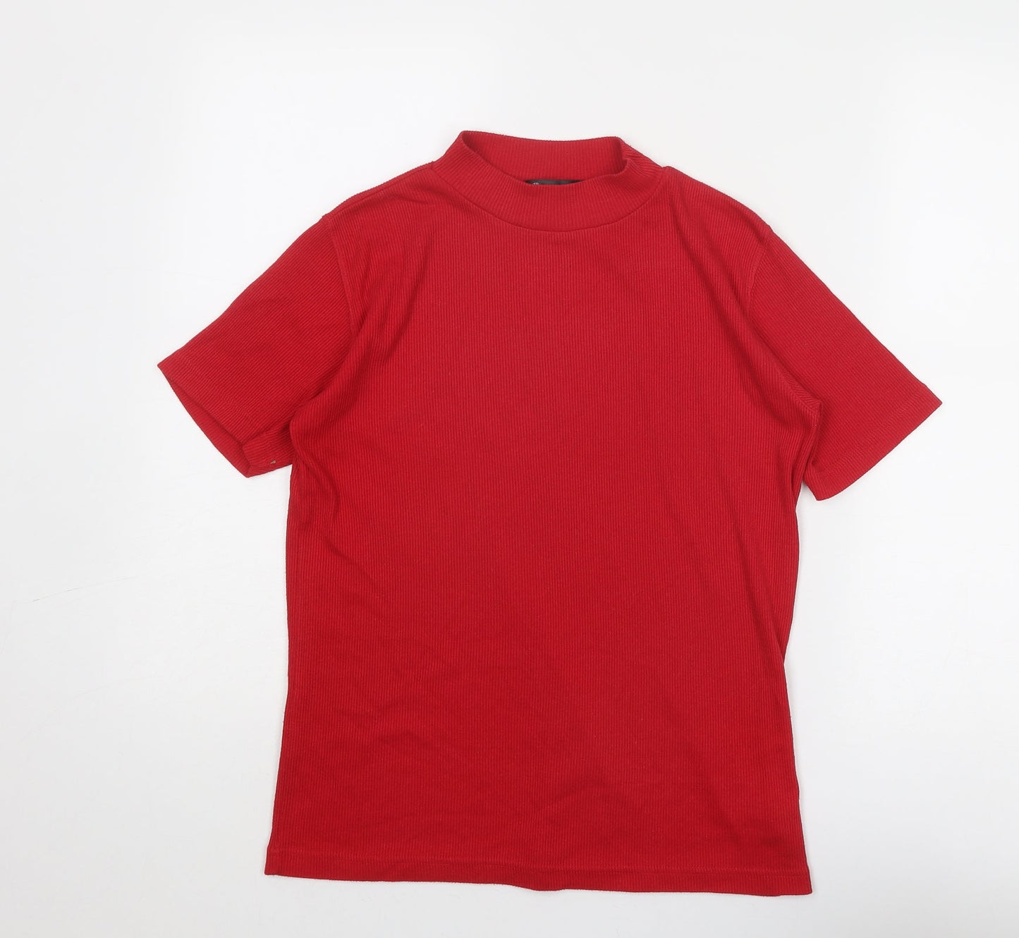 Ame Womens Red Polyester Basic T-Shirt Size S Mock Neck - Size S-M