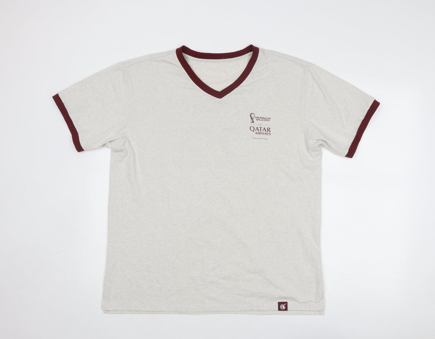 FIFA Mens Beige Polyester T-Shirt Size M V-Neck - Qatar Airways Fifa World Cup 2022