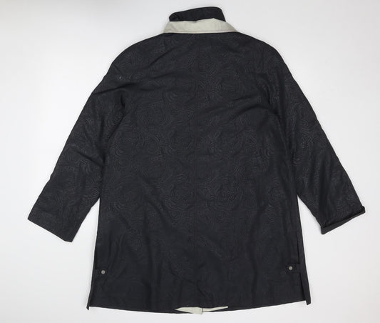 Junge Womens Black Geometric Overcoat Coat Size 12 Zip
