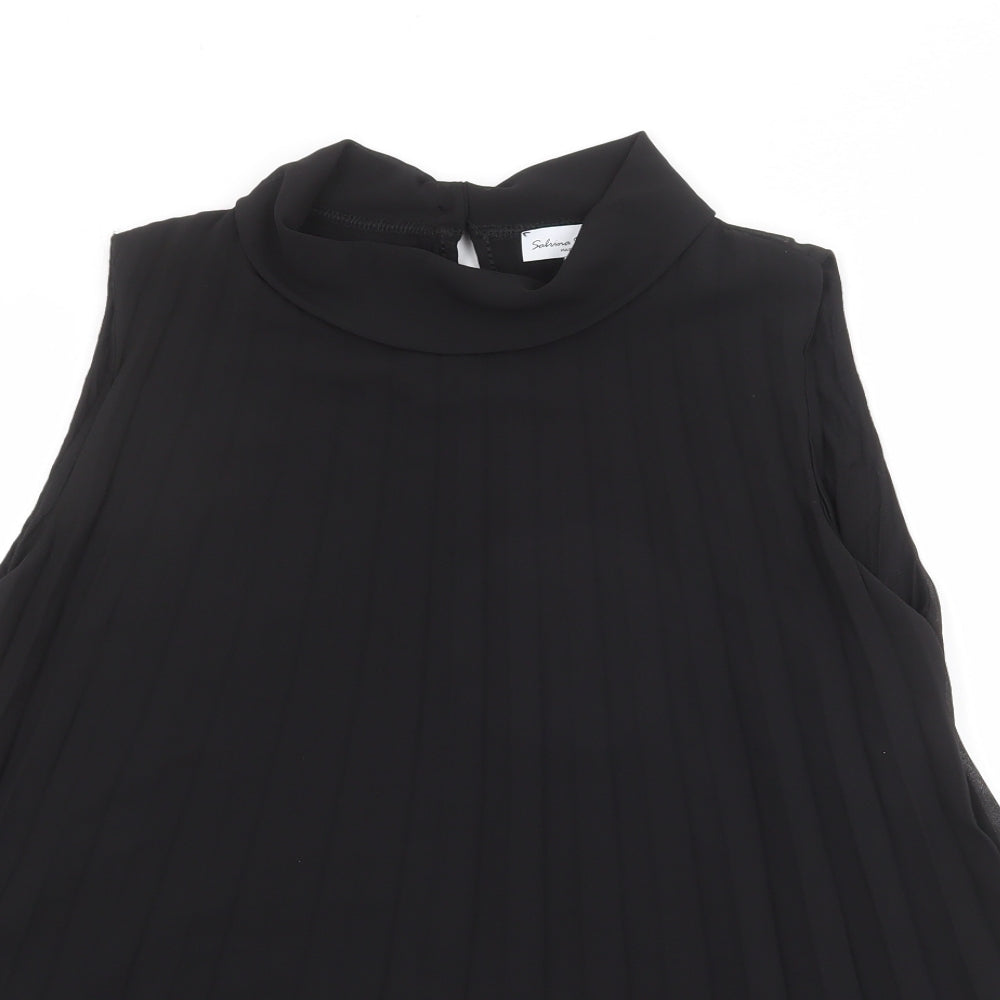 Sabrina Diamanti Womens Black Polyester Basic Tank Size L Mock Neck