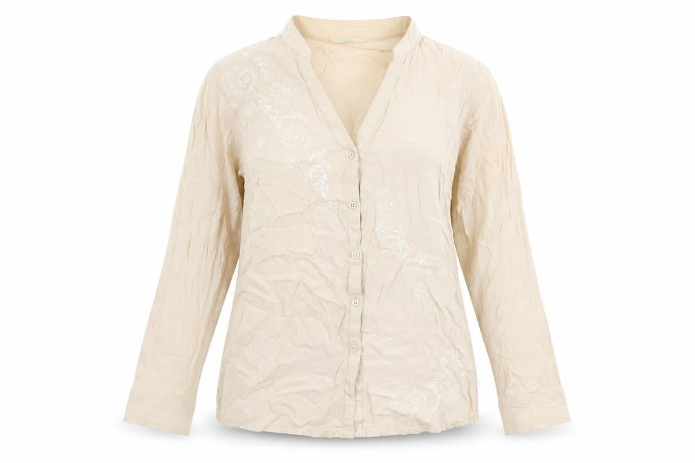 Marks and Spencer Womens Beige Viscose Basic Button-Up Size 12 V-Neck - Size 12-14