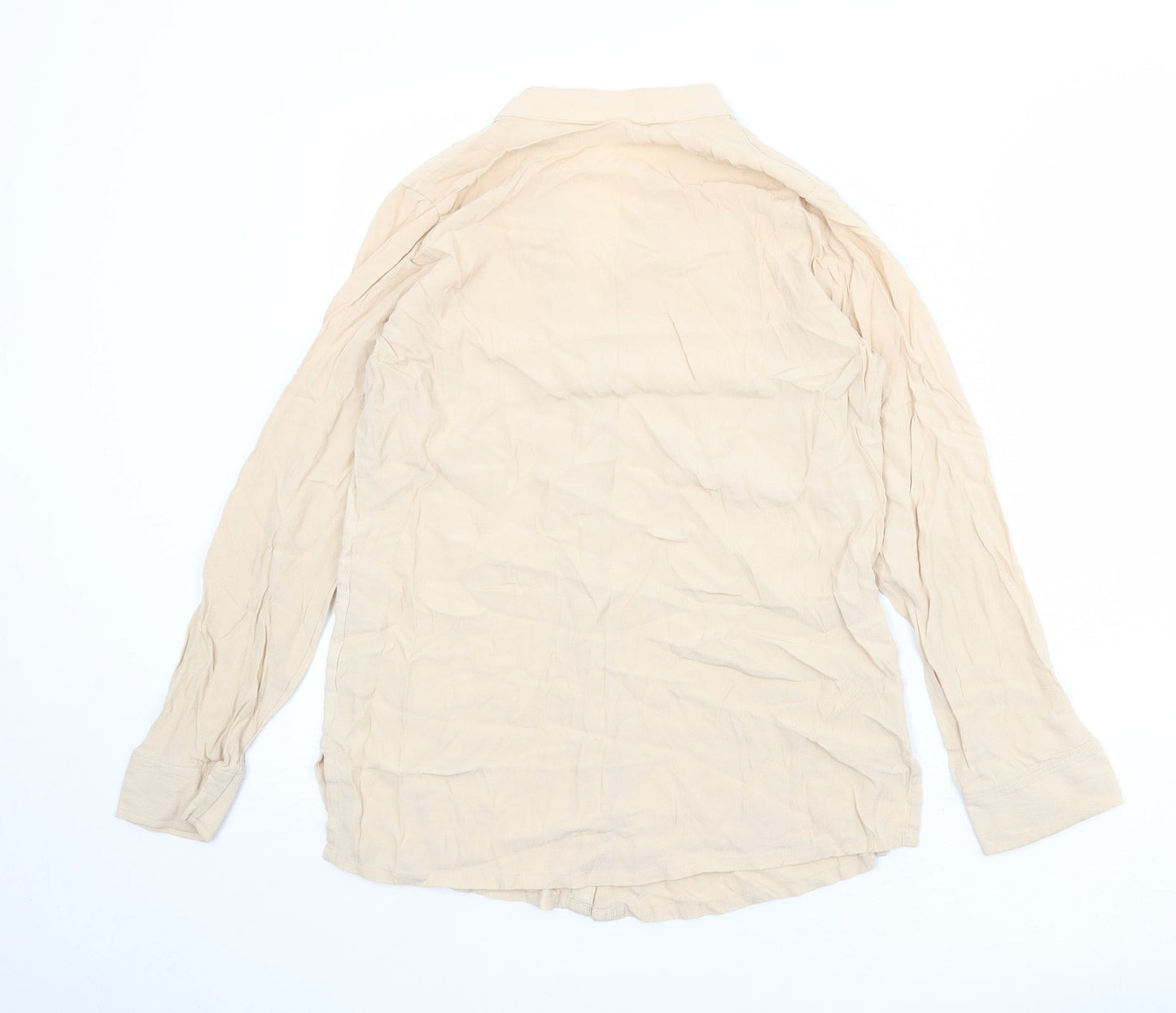 Marks and Spencer Womens Beige Viscose Basic Button-Up Size 12 V-Neck - Size 12-14
