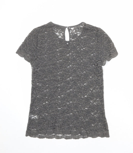 The White Company Womens Grey Viscose Basic T-Shirt Size 8 Round Neck