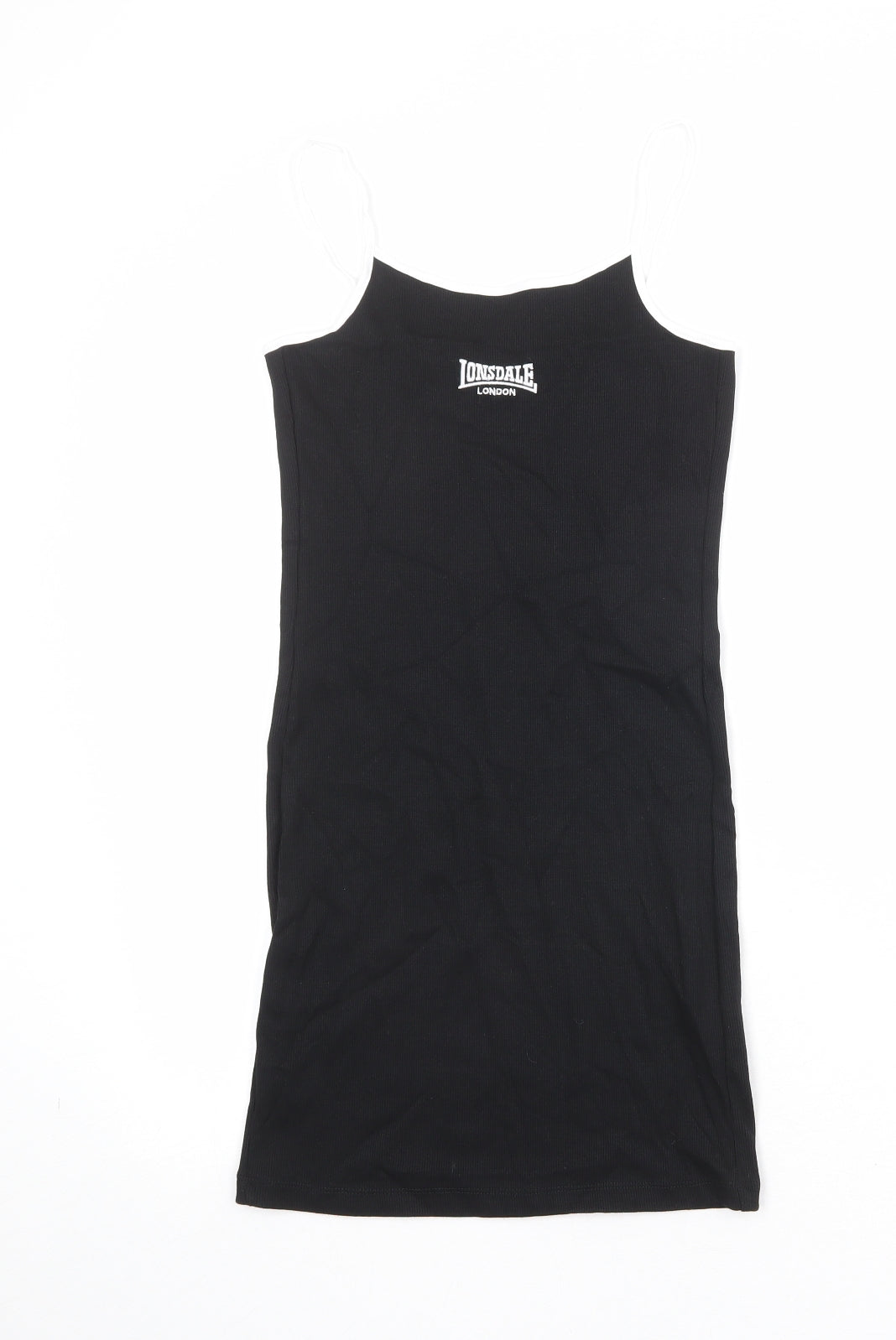 Lonsdale Womens Black Cotton Tank Dress Size 8 Round Neck Pullover