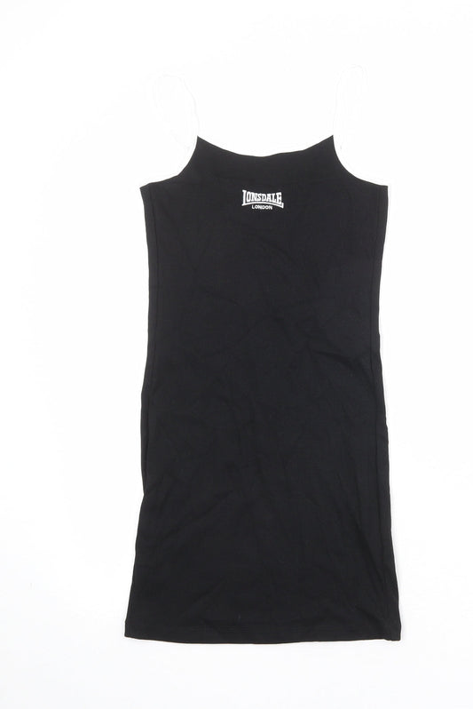 Lonsdale Womens Black Cotton Tank Dress Size 8 Round Neck Pullover