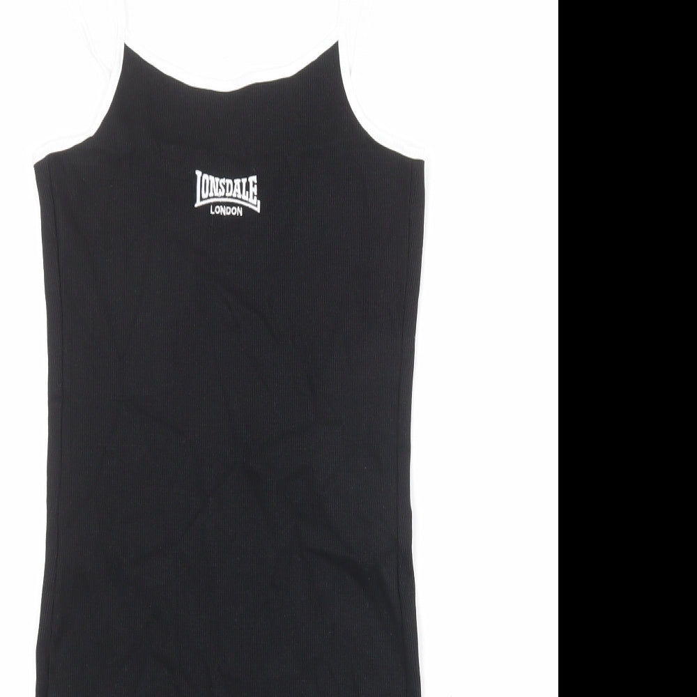 Lonsdale Womens Black Cotton Tank Dress Size 8 Round Neck Pullover