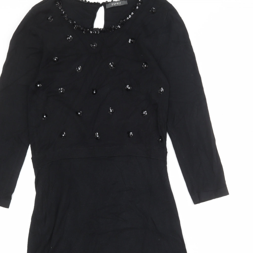 Esprit Womens Black Viscose A-Line Size M Round Neck Button