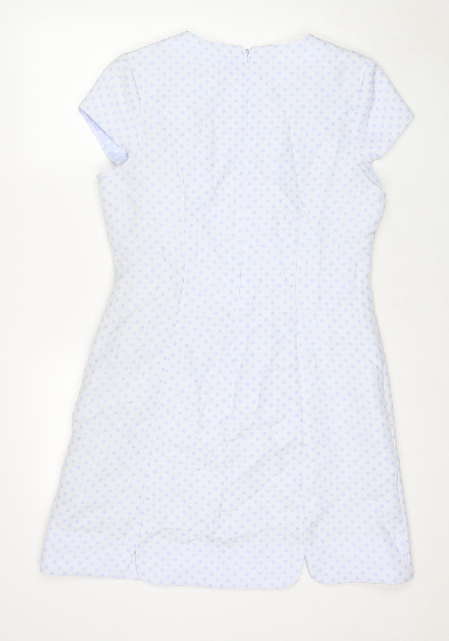 Savida Womens Blue Polka Dot Polyester Shift Size 14 Round Neck Zip