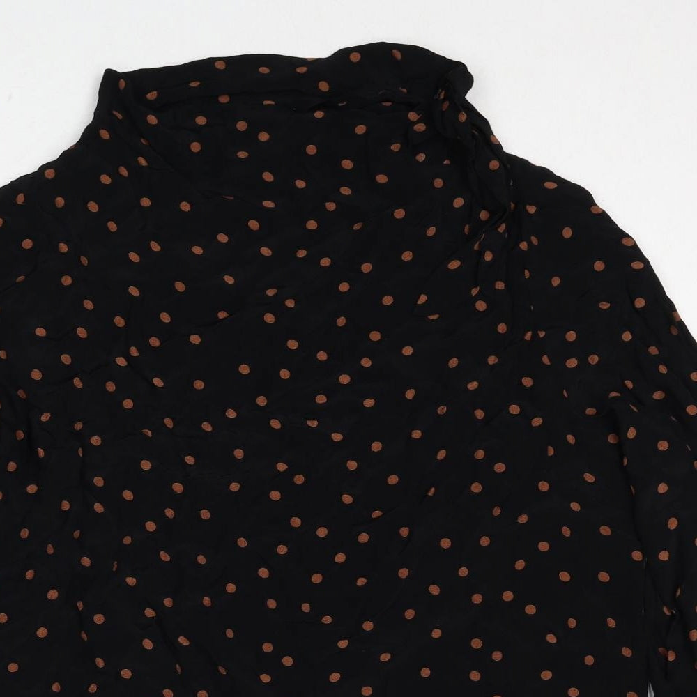 Topshop Womens Black Polka Dot Viscose Basic Blouse Size 14 High Neck