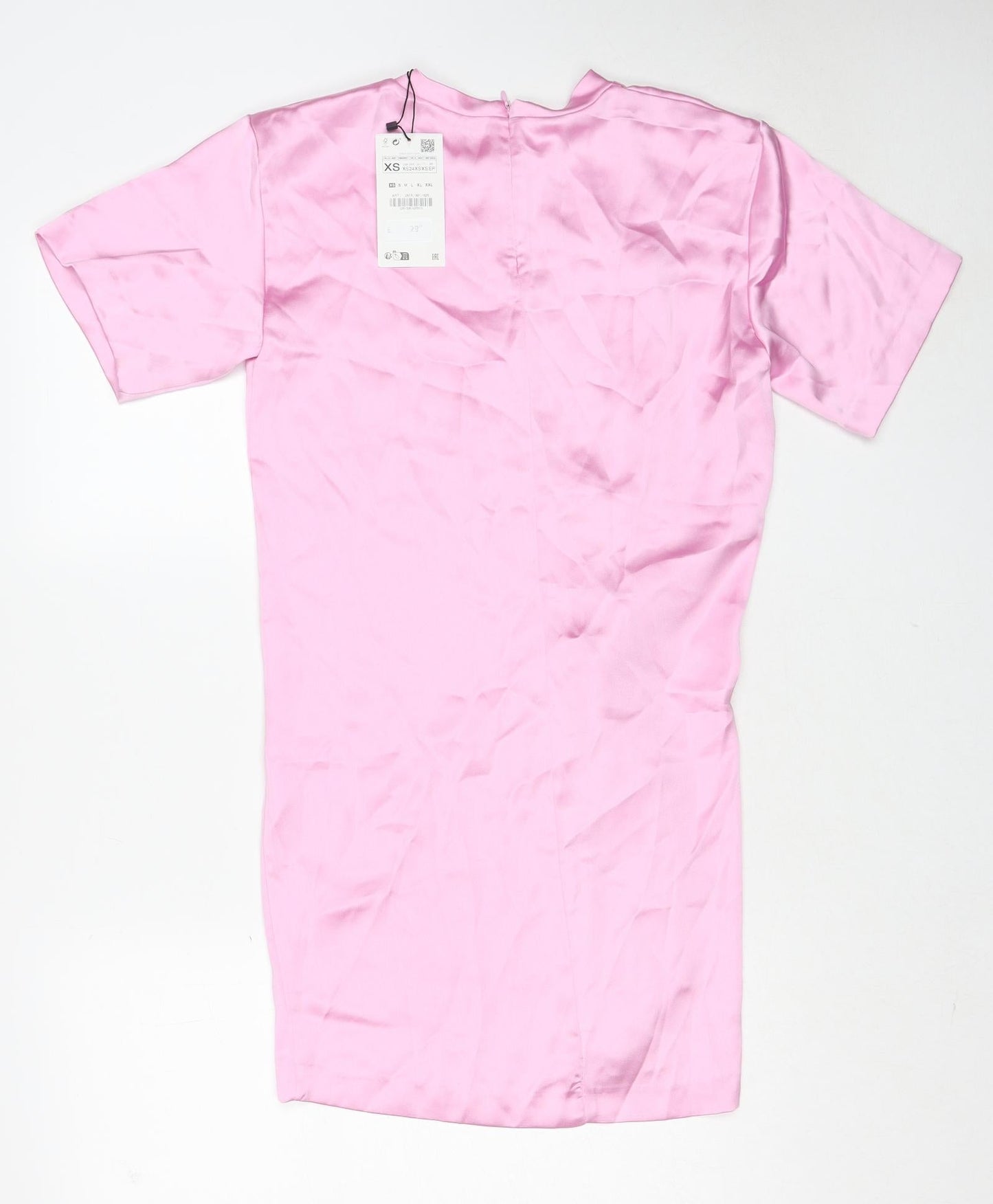 Zara Womens Pink Polyester T-Shirt Dress Size XS Round Neck Zip - Twist Detail