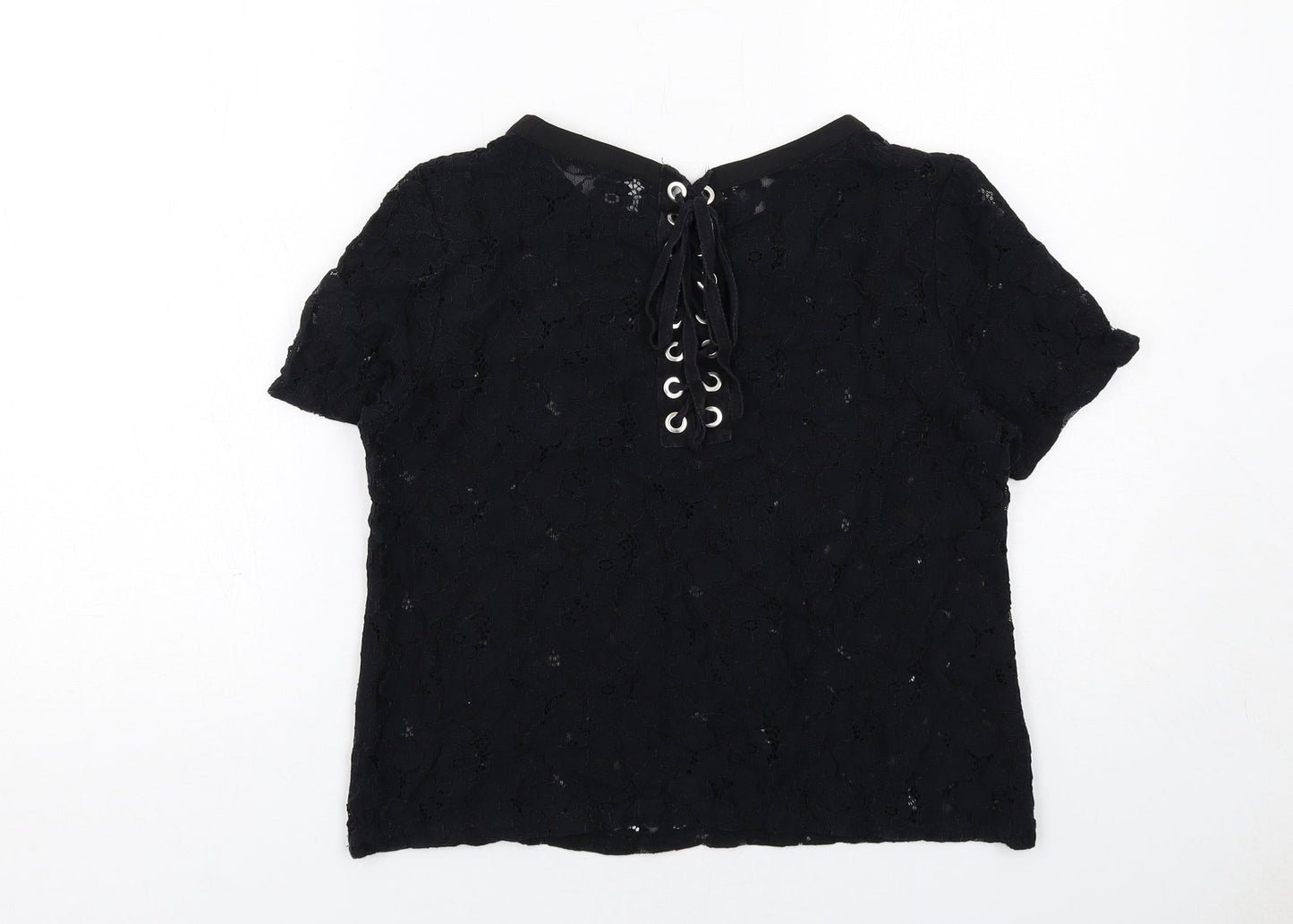 New Look Womens Black Polyester Basic T-Shirt Size 12 Round Neck